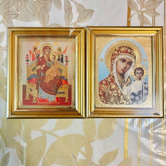 Set Of 2 Orthodox religious Icons  Mother Of God 4.5”x5.5”Framed - Picture 1 of 7